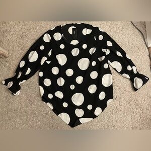 ALFANI black white polka dot long sleeve shirt top blouse 1x nwt plus